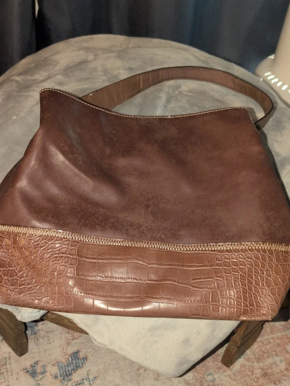 Tommy Hilfiger Brown Leather Shoulder Bag with Croc-Embossed Trim
